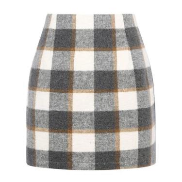 Imagem de Saia feminina Kinghua, xadrez, mini lã Bodycon de cintura alta