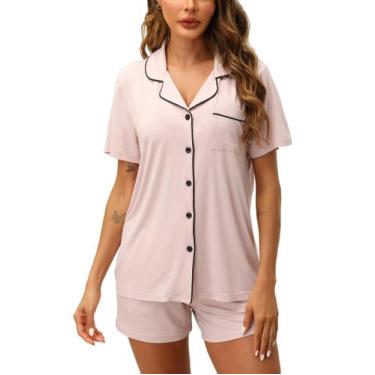 Imagem de Conjunto de pijama ZMJ Womens Lounge, manga curta, rosa empoeirado, ta