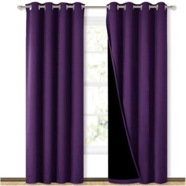 Imagem de Cortinas NICETOWN 100% Blackout com forro preto 132x213cm roxas