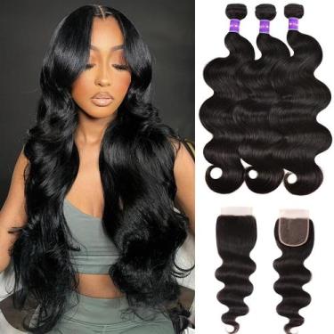 Imagem de Pacotes de cabelo + fecho 10A Body Wave 100% cabelo humano virgem - fe