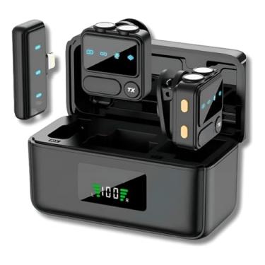 Imagem de Microfone de Lapela Sem Fio Tipo C Kit Duplo com Case de Carregamento | Compatível com iPhone 15/16 Android USB-C e Notebooks | IA Antirruído | TikTok, Podcast, Gravações, Vídeo Aulas Online (Preto)