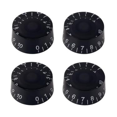 Imagem de Banworks Botões de controle de guitarra dos anos 60, 24 estrias, botões imperiais de 2 tons e 2 volumes de 6 mm (15/162.6 cm) para guitarras elétricas Gibson Les Paul SG, pacote com 4 JT/XN-08 preto