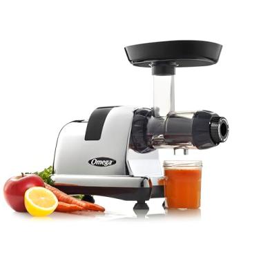 Imagem de Omega Máquina de espremedor a frio, extrator de suco de vegetais e frutas e sistema de nutrição faz leites de nozes e sorvetes, espremedor de mastigação lenta de 80 RPM de estágio triplo, 200 watts