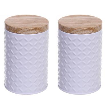Imagem de Kit 2 Potes Porta Mantimento Café Açúcar Lata De Metal Bambu