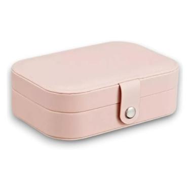 Imagem de Porta Joias Portátil Encanto em Couro com Botão Organizador Premium para Anéis, Brincos, Colares e Bijuterias Estojo Compacto para Viagens e Uso Diário com Design Sofisticado (Rosa Salmão)