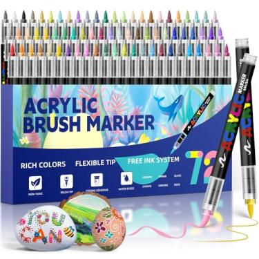 Imagem de GOTIDEAL Marcadores de tinta acrílica, canetas de tinta à prova d'água com ponta de pincel, marcadores acrílicos, sem sangramento e secagem rápida, marcadores de pincel acrílico para madeira, pintura
