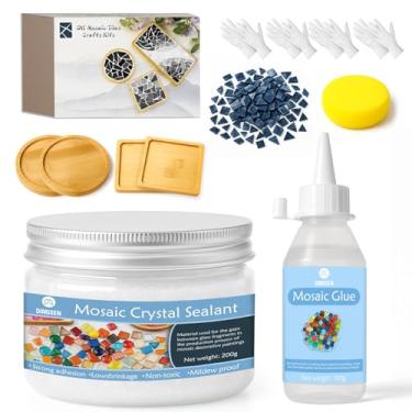 Imagem de Kits de mosaico para adultos com azulejos de mosaico para artesanato - conjunto completo de pintura de lavagem de tinta, porta-copos de madeira, cola e ferramentas incluídos, fácil decoração de casa