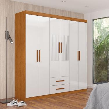 Imagem de Guarda-roupa 6 Portas 2 Gavetas com Espelho Aurora Cinamomo/Branco
