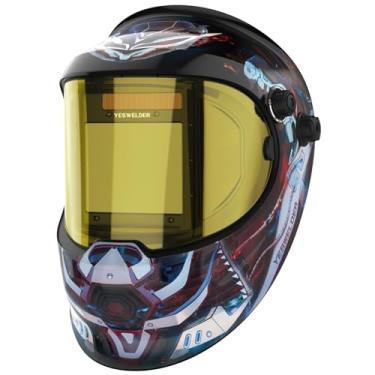Imagem de YESWELDER Capacete de soldagem com escurecimento automático com vista lateral, visão panorâmica de 180°, 1/1/1/1 capa de soldador movido a energia solar de cor verdadeira, máscara de soldador 3/5-9/9
