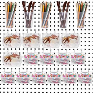 Imagem de Lemecima 20 caixas e copos de quadro de pegadores com ganchos e laços, acessórios para organizadores, vários organizadores de ferramentas, conjunto de cestos para garagem, oficina, bancada de trabalho