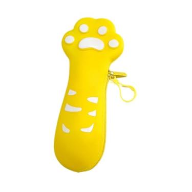 Imagem de IEUDNS Estojo de silicone em formato de garra de gato, decorativo para crianças, à prova d'água, multiuso, portátil, para cosméticos, maquiagem, Amarelo