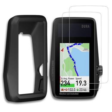 Imagem de INNOSURE [Pacote com 3] Capa de silicone x1, protetor de tela de vidro temperado transparente HD x2 projetado para Coros Dura Solar GPS bicicleta computador antiqueda, antiderrapante, antiarranhões