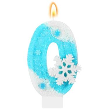 Imagem de IDIJOLI Vela de aniversário Frozen, floco de neve, número 0, topo de bolo, decoração de cupcake, decorações de festa de aniversário, comemorações, lembrancinhas
