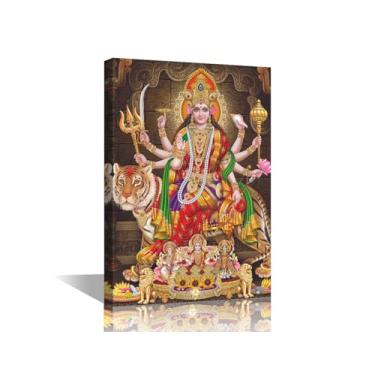 Imagem de 1 painel de arte de parede em tela hinduísmo Índia cultura religiosa pôsteres e impressões arte Durga Mata decoração de casa contemporânea emoldurada para sala de estar quarto decoração de escritório