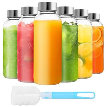 Imagem de Jarsoph Conjunto de 6 garrafas de água de vidro transparente com tampa de 740 ml para sucos, copo de vidro reutilizável com aço inoxidável para sucos, frasco 100% à prova de vazamento, sem BPA