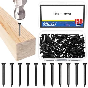 Imagem de Glarks Kit de 150 peças de pregos de aço de tijolo de 30 mm, pregos de hardware de aço carbono preto, pregos de acabamento, pregos para pendurar com imagem e trança, pregos de madeira, pregos de