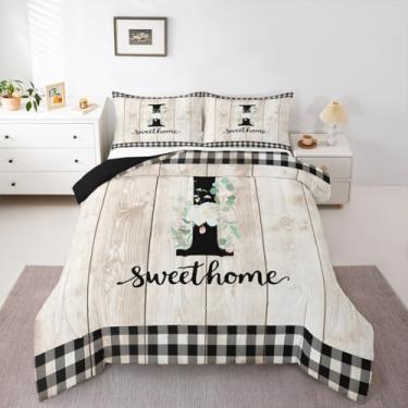 Imagem de Erosebridal Jogo de cama solteiro, alfabeto de flores, letra I, rústico, bege, porta de celeiro, para crianças, meninos, meninas, homens, fazenda, primavera, jardim, edredom (I)