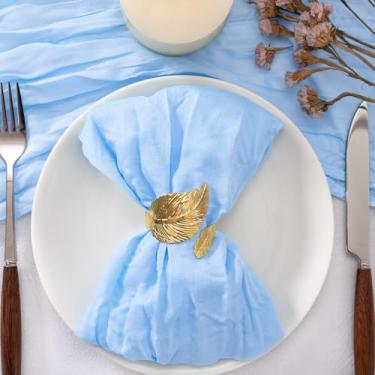 Imagem de Jimtx Pacote com 20 guardanapos de gaze azul claro lavável outono Ação de Graças Baby Blue Guardanapos de pano conjunto de 20 a granel 53 x 53 centímetros para casamento, bebê, chá de panela, festa de