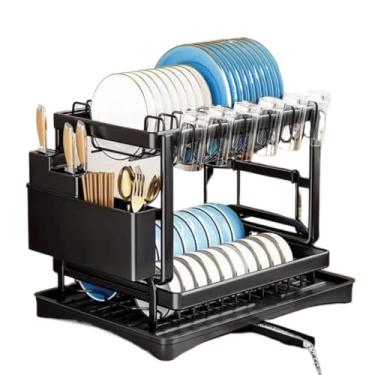 Imagem de Escorredor de Louça Organizador de Pia Rack de Cozinha Dois Andares Aço Carbono Porta Copos Talheres