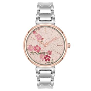 Imagem de Nine West Relógio feminino com mostrador floral, NW-3113, Prata