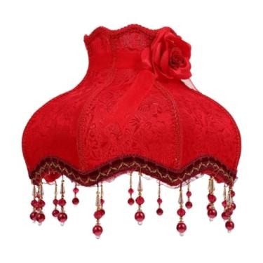 Imagem de Ioensy Abajur de tecido com franjas, abajur de mesa estilo retrô europeu chique com borla para casa, quarto, café, Vermelho