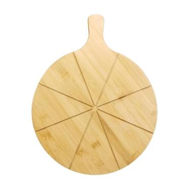 Imagem de MotiveTech Tábua de corte de pizza, tábua de servir de bambu, bandeja de pizza para carne, vegetais, pão, bife, Diâmetro 30cm