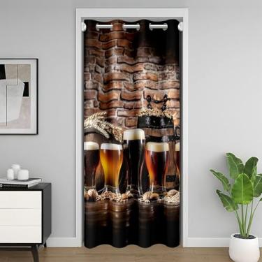 Imagem de Cortina blackout de parede retrô de madeira, decoração de armário, cortina de porta de bar de vidro de cerveja, cortina de porta de álcool para meninos meninas mulheres homens (1 painel, 107 cm L x