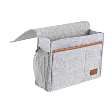 Imagem de ＫＬＫＣＭＳ Bolsa para pendurar na cabeceira, porta-revistas, bolsos leves e grossos para cama, suporte para garrafa de água, organizador de cabeceira para, Cinza Claro