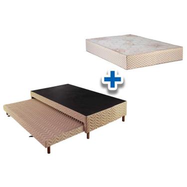 Imagem de Cama Box c/ Auxiliar Solteiro: Colchão Polar Ensacada Safira Clean + Base CRC Rústico Bege (88x188)