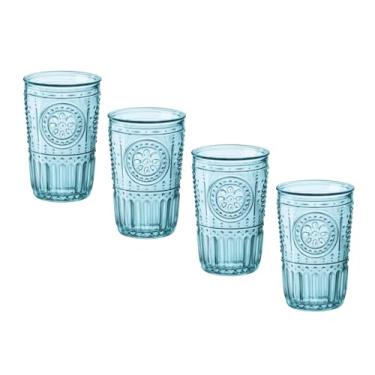 Imagem de Bormioli Rocco Conjunto romântico de 4 copos de copo, vidro de cristal colorido de 326 g, azul claro, feito na Itália.