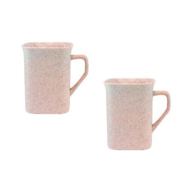 Imagem de Kit 2 Canecas Quadrada Fibra Madeira Palha 250Ml