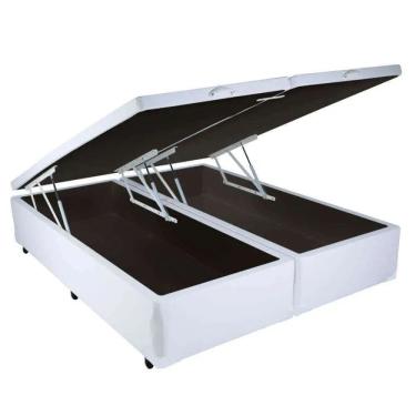 Imagem de Base Box Bipartida Baú Universal Casal 43x188x138 Tecido Corino Cor Branco