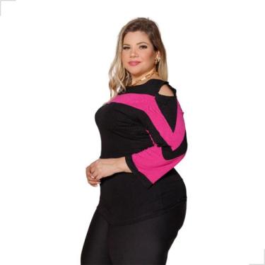Imagem de Blusa Feminina Manga 3/4 Ombro Vazado Plus Size - Rosana Farcait, Pink