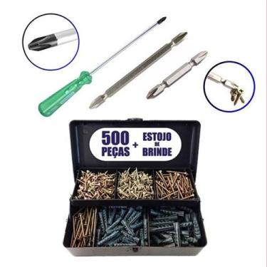 Imagem de Kit Chave PH + Pontas PH2 65/110 + 500 Parafusos e Buchas - NoBrand