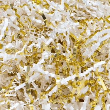 Imagem de Triturador de papel enrugado branco e dourado de 1 kg para encher caix