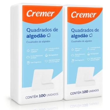 Imagem de Algodao Quadrado CREMER Sem Perfume Kit 2 Pacotes Total 200 Unidades Higiene do Bebe e Remocao de Maquiagem Toque Macio Alta Absorcao Uso Domiciliar e Profissional