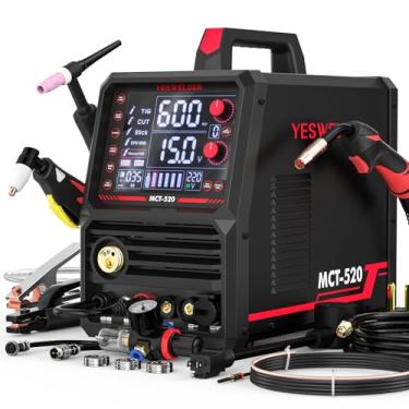 Imagem de YESWELDER Combo de soldadores multifuncionais e cortador de plasma, 6 em 1 MIG/Flux Core MIG/CUT/TIG/Stick/Spool, 200A MIG/TIG/Stick e 50A Cut, 110V/220V MCT-520
