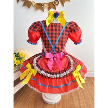 Imagem de Fantasia Infantil Junina Vermelha e Xadrez Preto Colorido para Festas 