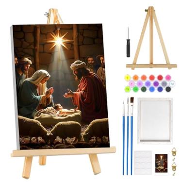 Imagem de MOGTAA Kit de pintura de Natal por números para adultos iniciantes com moldura, kits de pintura por números Jesus adulto em tela com cavalete, kits de pintura a óleo DIY fáceis para decoração de casa