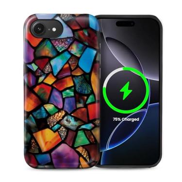 Imagem de ZHEGAILIAN Capa compatível com iPhone 16e, [compatível com MagSafe], capa rígida híbrida de 2 camadas para meninas, meninos, mulheres, homens, capa de telefone com design de mosaico de vidro colorido