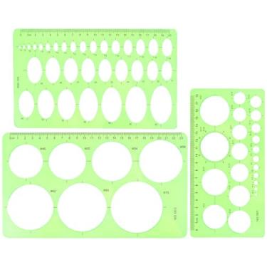 Imagem de Modelo circular para desenho, 3 peças de estêncil de plástico para pintura, réguas de medição geométricas verdes transparentes para material de escritório escolar