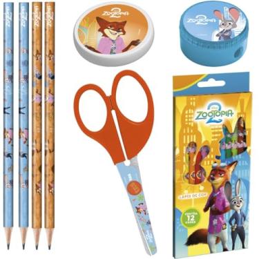 Imagem de Kit Escolar Infantil com Lapis, Borracha, Apontador, Lapis de Cor e Tesoura Personagem ZO
