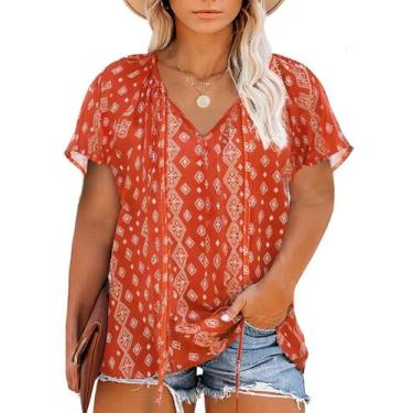 Imagem de Blusa feminina Eytino plus size estampada boho com decote em V e chiff