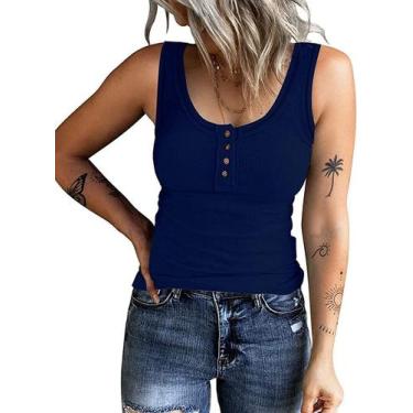 Imagem de Camiseta regata feminina KINLONSAIR sem mangas com decote em V azul ma