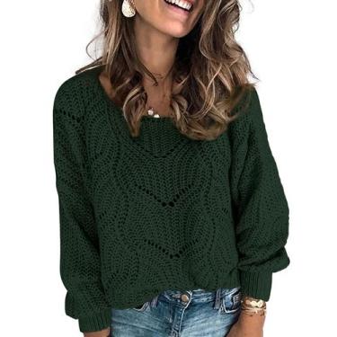 Imagem de Suéter feminino Dokotoo com gola redonda, oco, verde, XXL