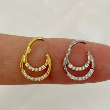 Imagem de Argola aço balaustre clicker com zircônias dourada 1,2mm - no-brand