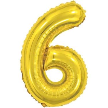 Imagem de Balão Metalizado Numero 6 Dourado 40CM - Make