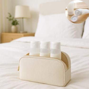 Imagem de Kit Viagem Porta Shampoo Mini Frasco Pote Creme 3 Peças 60ml Branco - 