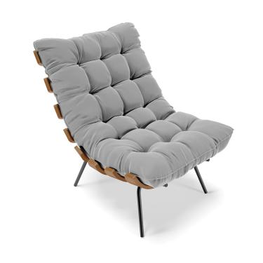 Imagem de Poltrona Costela Suede Cinza Base Metálica Preto - D'Rossi