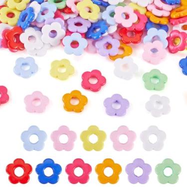Imagem de Cheriswelry 100 peças de contas de flores de acrílico flor pônei solto contas espaçadoras lindas contas de plástico floral 19 x 19 mm para artesanato faça você mesmo pulseira colar brinco chaveiro